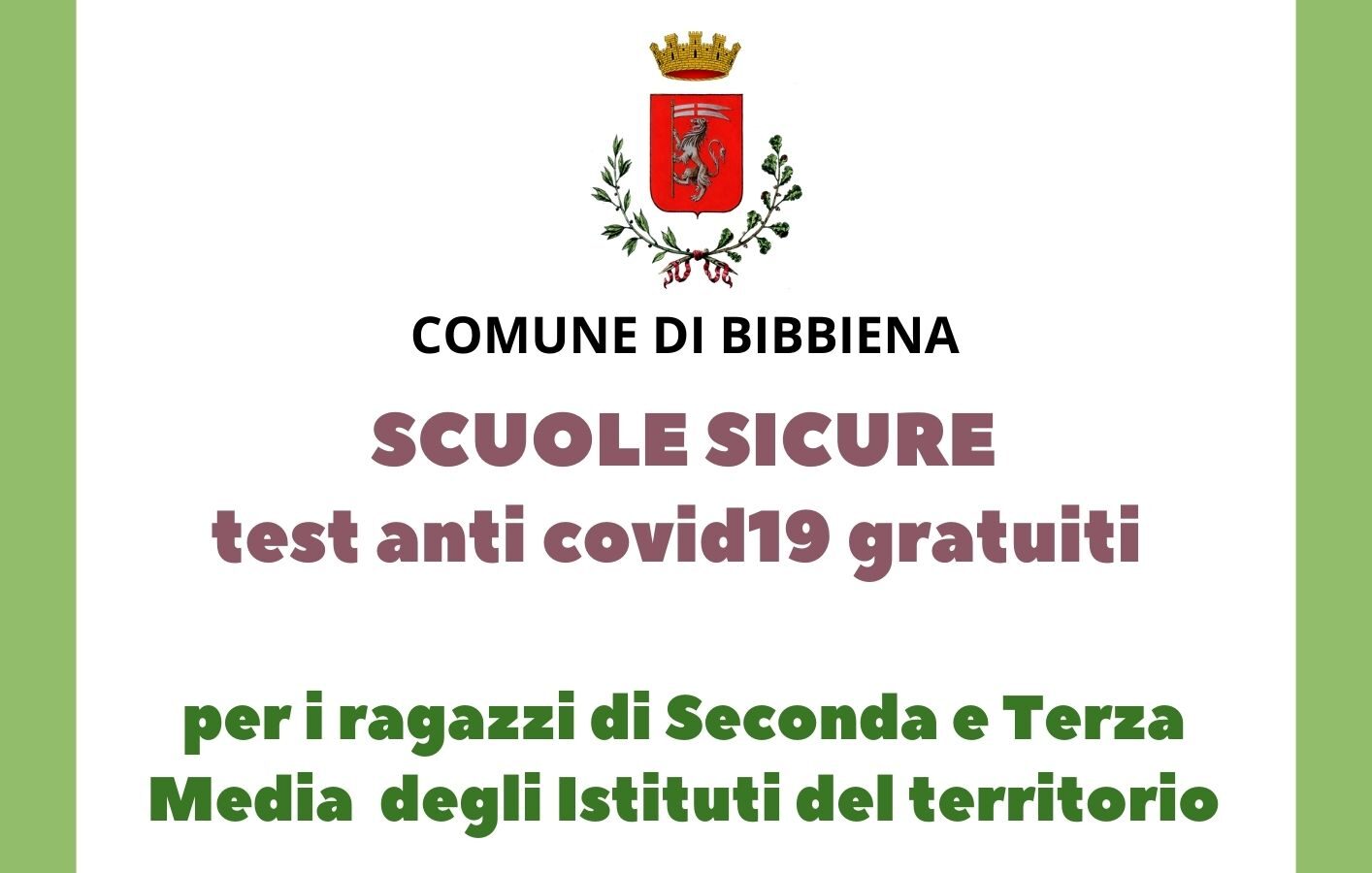 Toscana  arancione, il comune di Bibbiena promuove un nuovo screening per i ragazzi della seconda e terza media