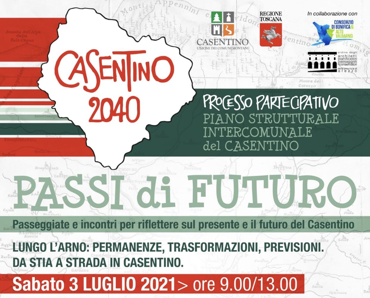 Al via una serie di passeggiate-incontro per riflettere sul futuro del Casentino realizzate nell’ambito del processo partecipativo del Piano Strutturale Intercomunale del Casentino. Si inizia sabato 3 luglio da Stia a Strada in Casentino.