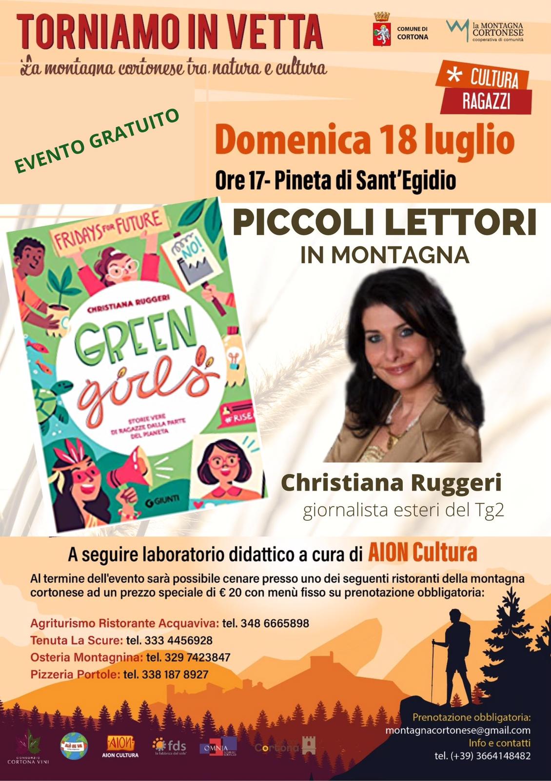 Cortona, entra nel vivo la serie di incontri «Piccoli lettori in Montagna»: domenica «Green Girls» con Christiana Ruggeri