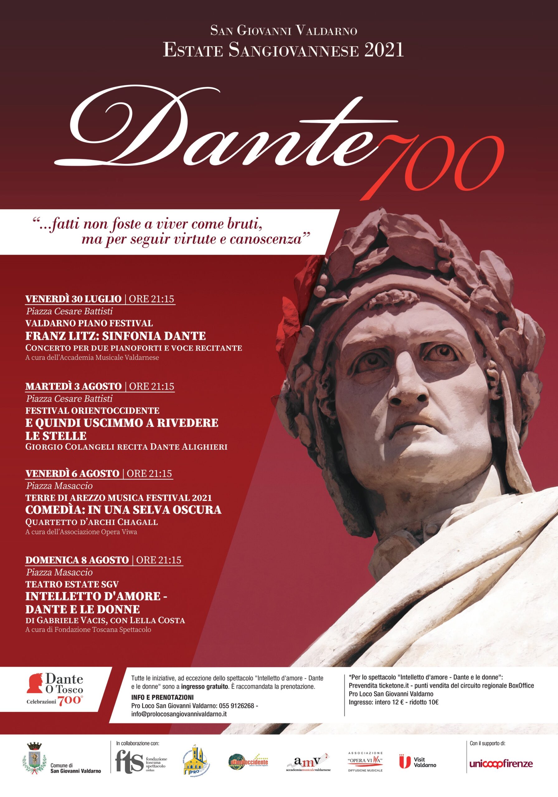 Ultimi due appuntamenti del ciclo “Dante 700 Sgv”: Quartetto d’archi Chagall e Lella Costa