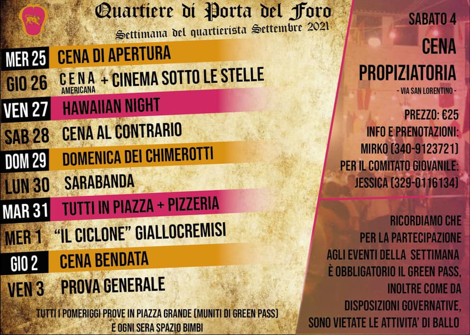 La “Settimana del Quartierista” di Porta del Foro: il programma completo