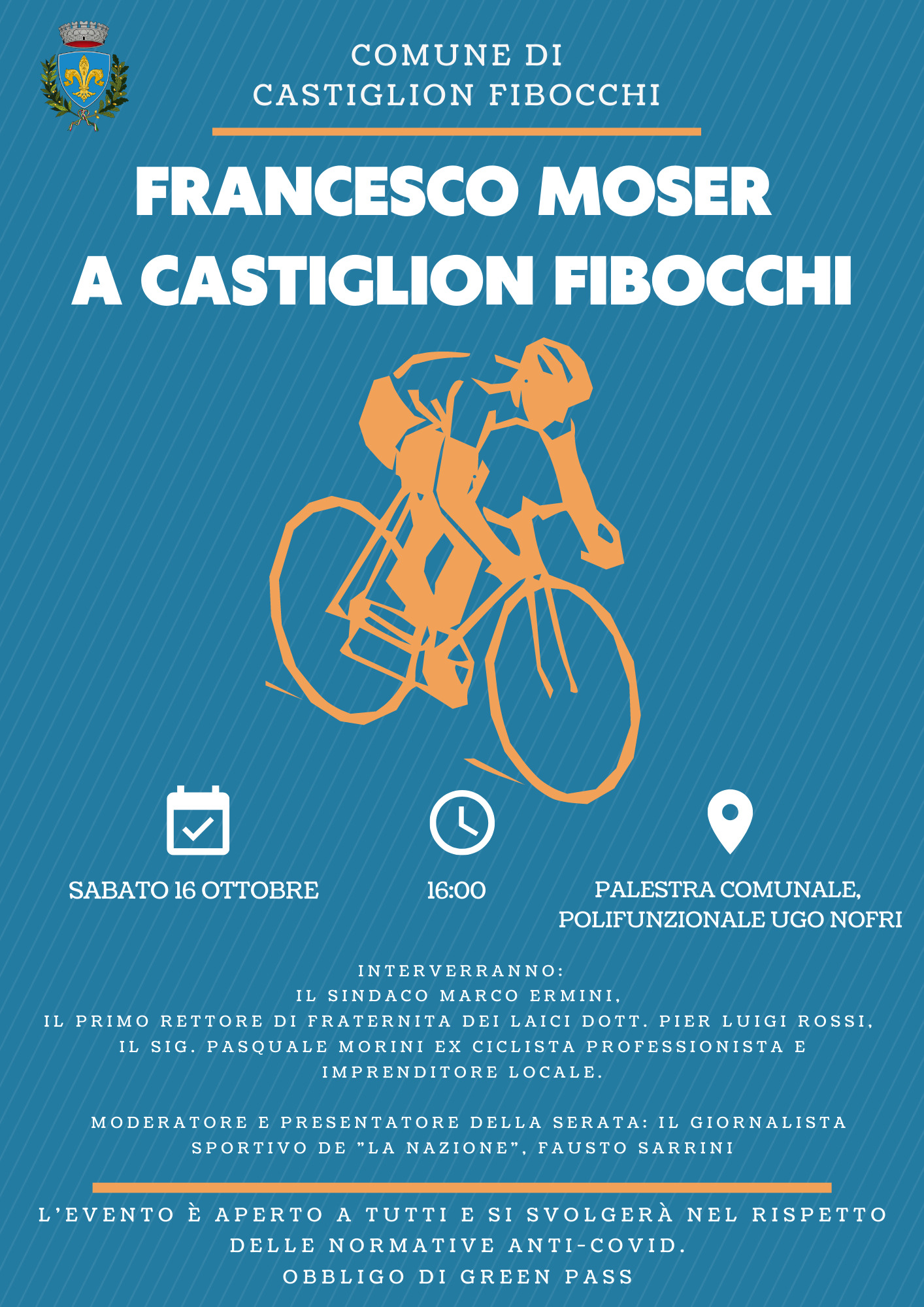 Castiglion Fibocchi: sabato 16 ottobre evento in onore di Francesco Moser