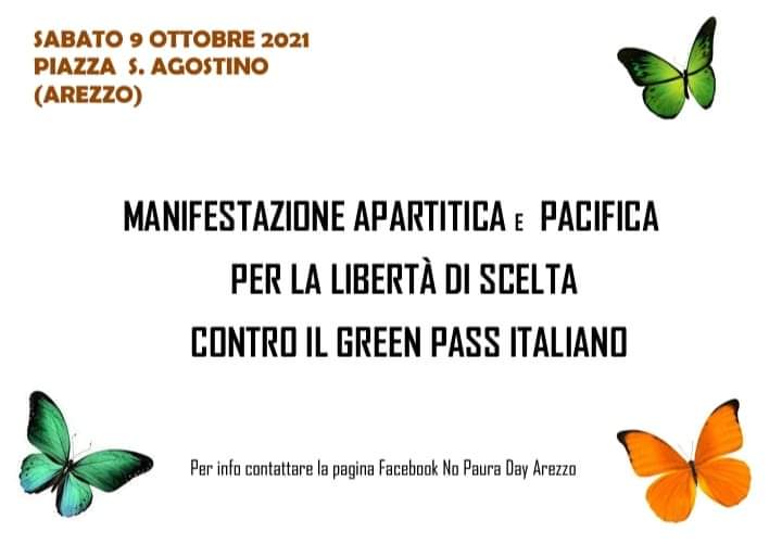 Sabato 9 ottobre ancora in piazza per protestare contro il green pass. Dalle ore 18 in piazza Sant’Agostino