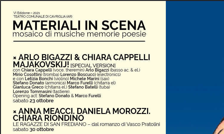 Riparte al teatro di Cavriglia “materiali in scena” con grandi nomi: attesi Bobo Rondelli, Alessandro Benvenuti e molti altri