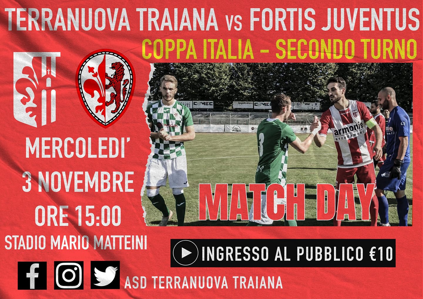 Mercoledì 3 novembre secondo turno Coppa Italia Dilettanti Terranuova Traiana vs. Fortis Juventus