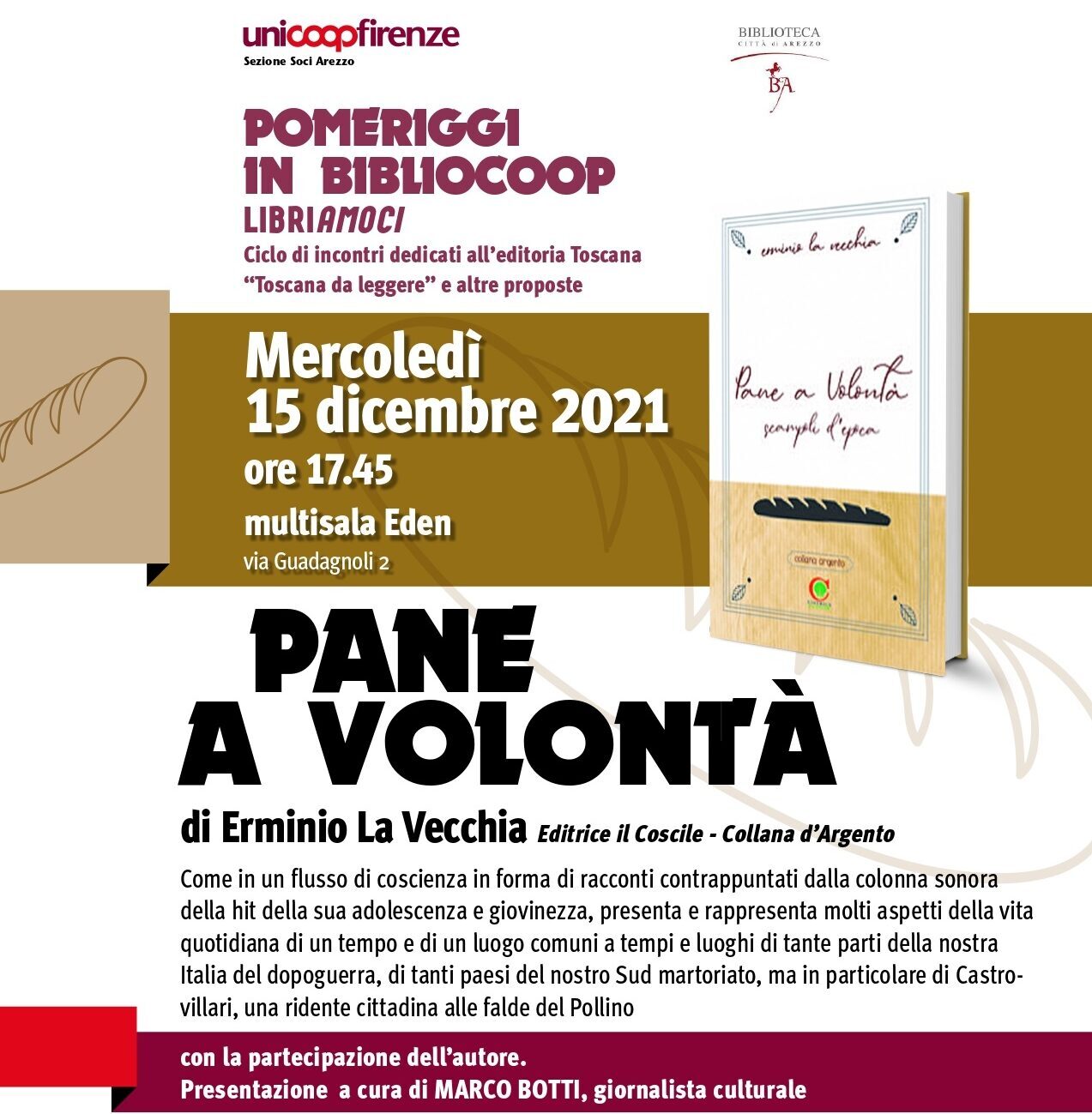 Mercoledì 15 dicembre la presentazione di “Pane a volontà” al Cinema Eden