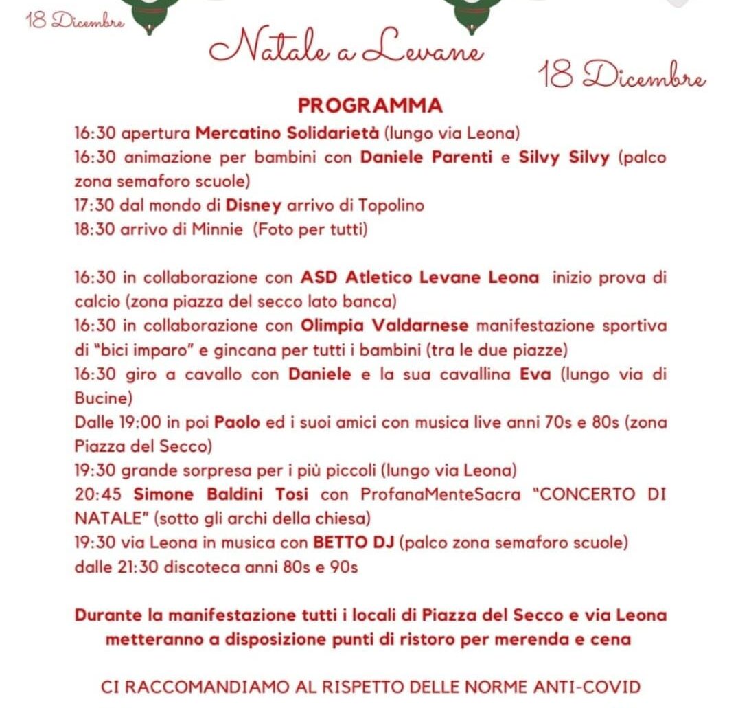 Sabato 18 dicembre si svolgerà la manifestazione “Natale a Levane”