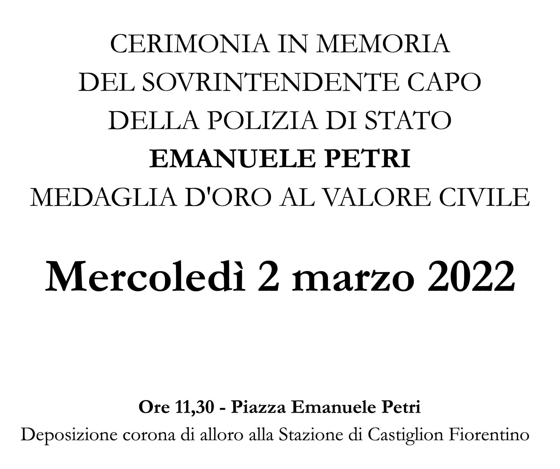 Castiglion Fiorentino: mercoledì 2 marzo la deposizione di una corona di alloro in onore di Emanuele Petri