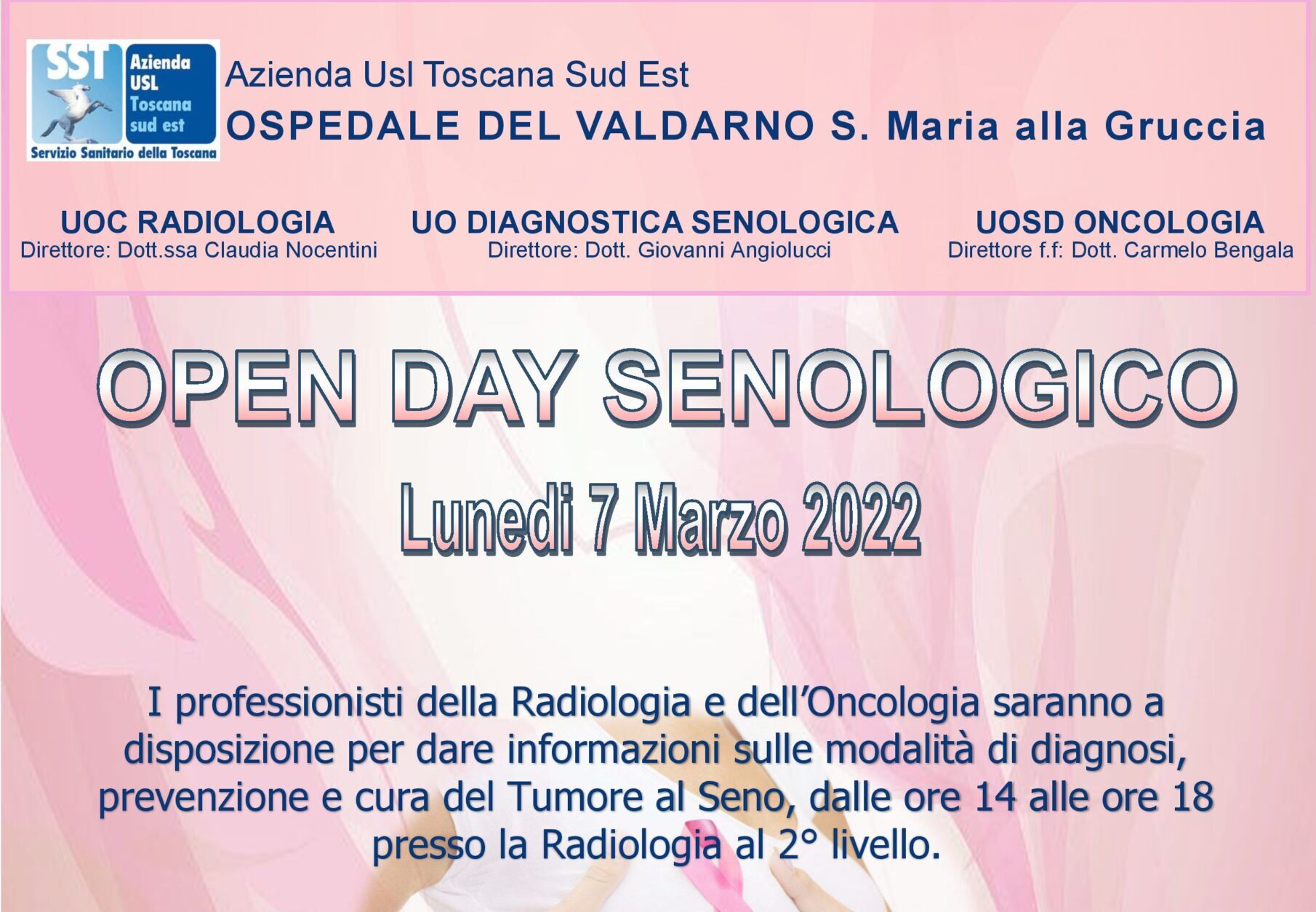 Ospedale del Valdarno: i professionisti della radiologia e dell’oncologia scendono in campo per la diagnosi precoce del tumore al seno con un open day informativo