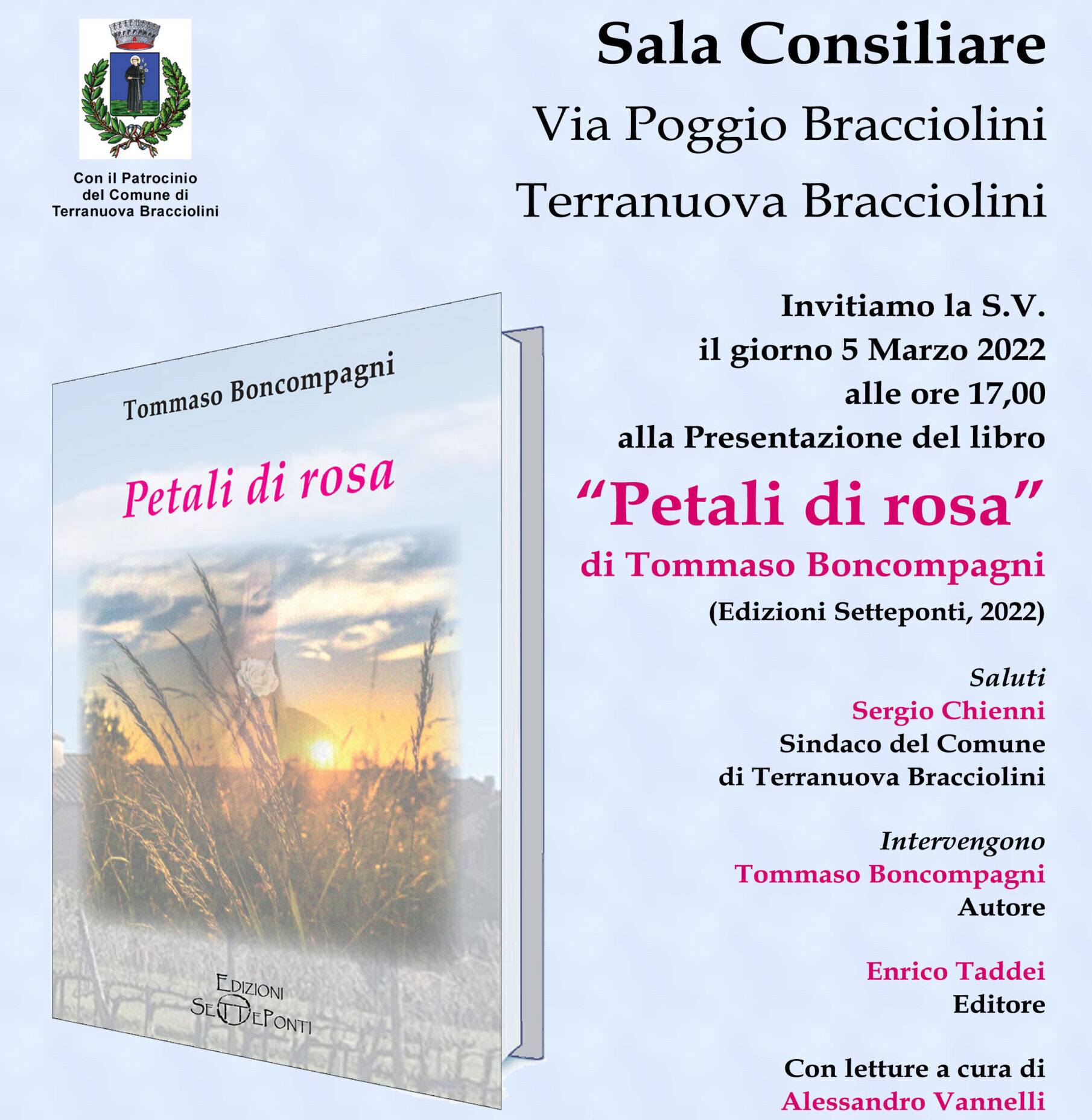 “Petali di rosa”: presentazione del romanzo di Tommaso Boncompagni