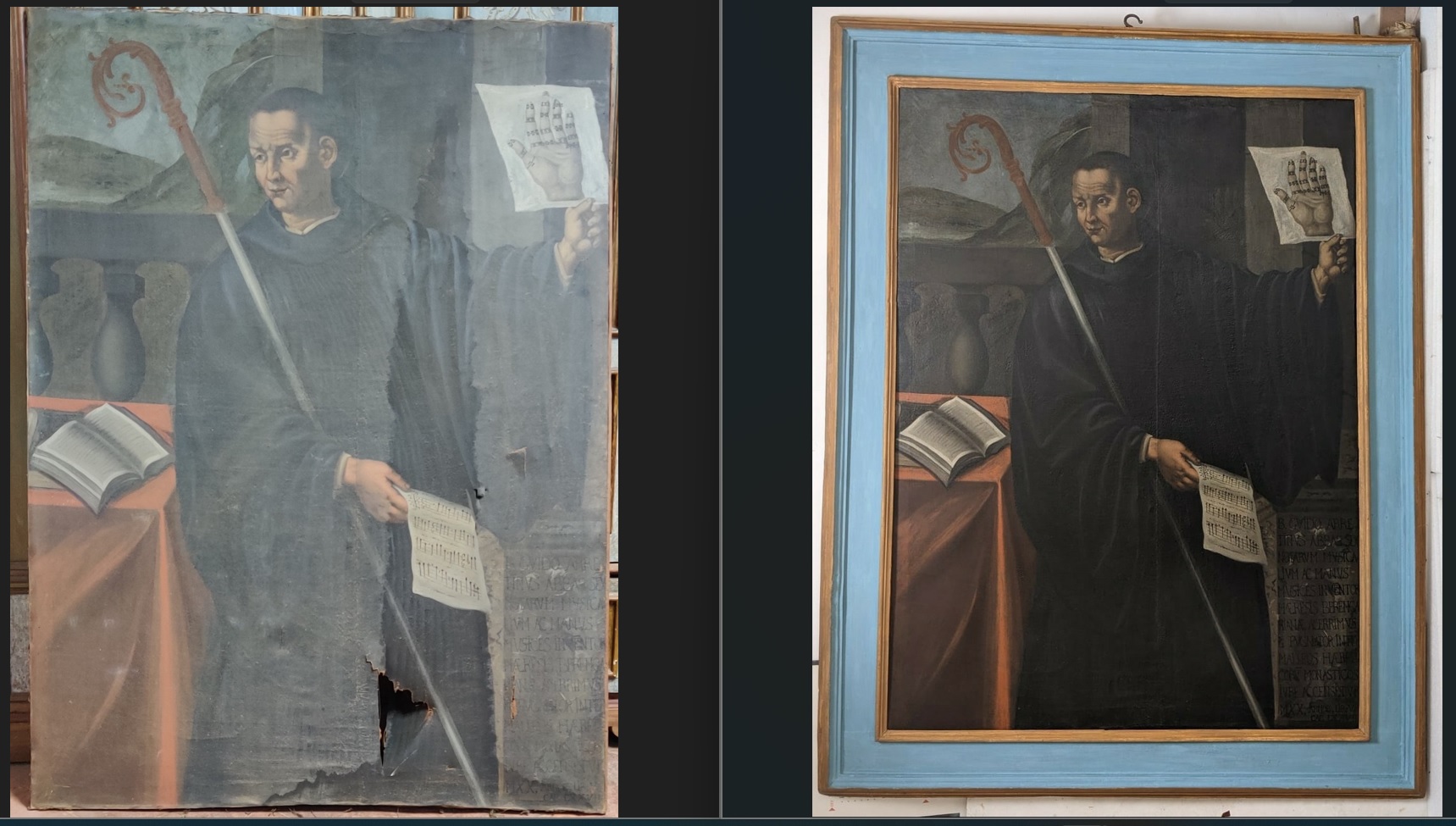 Quadro del XVIII secolo raffigurante Guido Monaco torna all’antico splendore nella Badia di Arezzo