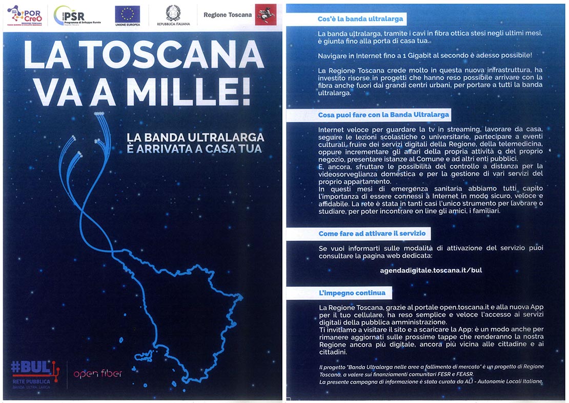 Banda ultra larga: campagna informativa nei comuni coperti da Open Fiber