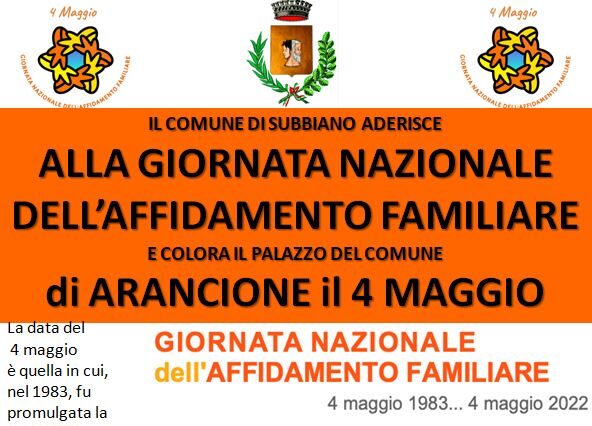 Il Comune di Subbiano si colora di arancio per la Giornata Nazionale dell’Affido Familiare