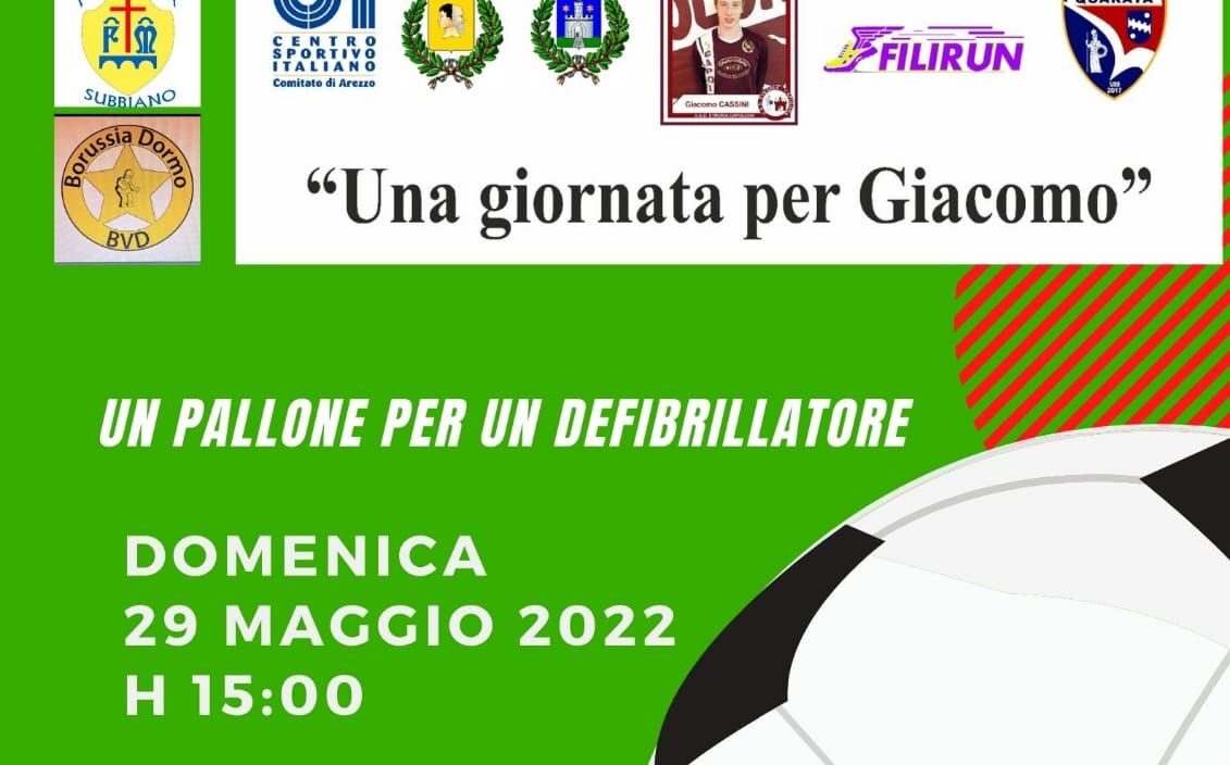 “Una giornata per Giacomo”: allo stadio di Capolona si gioca per acquistare un DAE