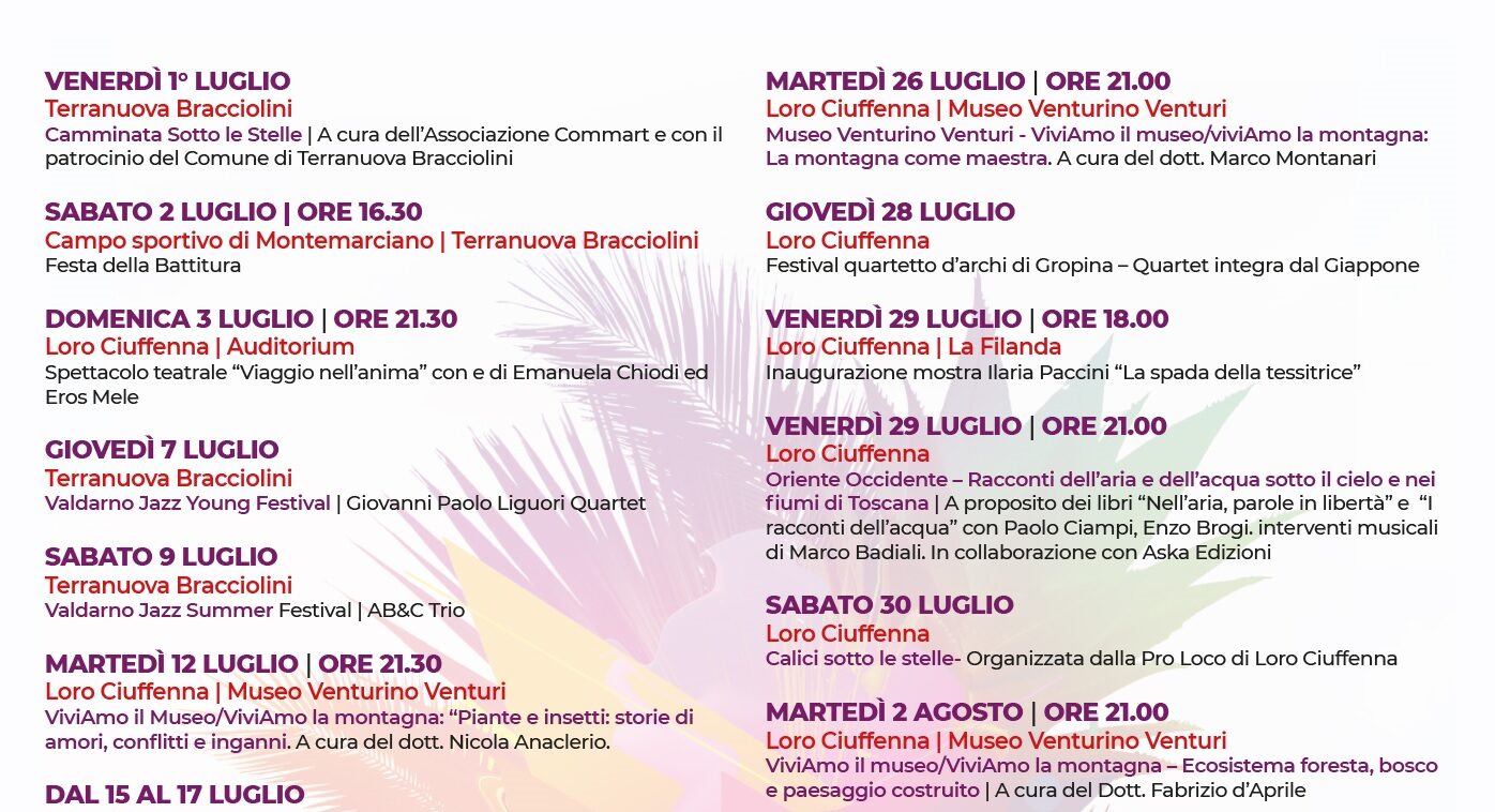 Eventi estivi: tutta la programmazione a Terranuova e Loro Ciuffenna