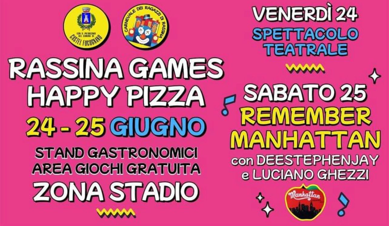 Happy Pizza & Rassina Games: appuntamento venerdì 24 giugno e sabato 25 giugno in zona stadio Rassina