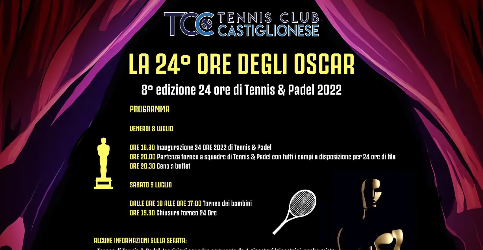 Tennis Club castiglionese: venerdì 24 ore di Tennis e Padel