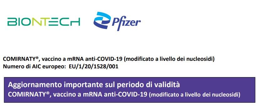 L’Unione Europea aggiorna il periodo di validità del farmaco/vaccino mRNA di Pfizer BioNTech