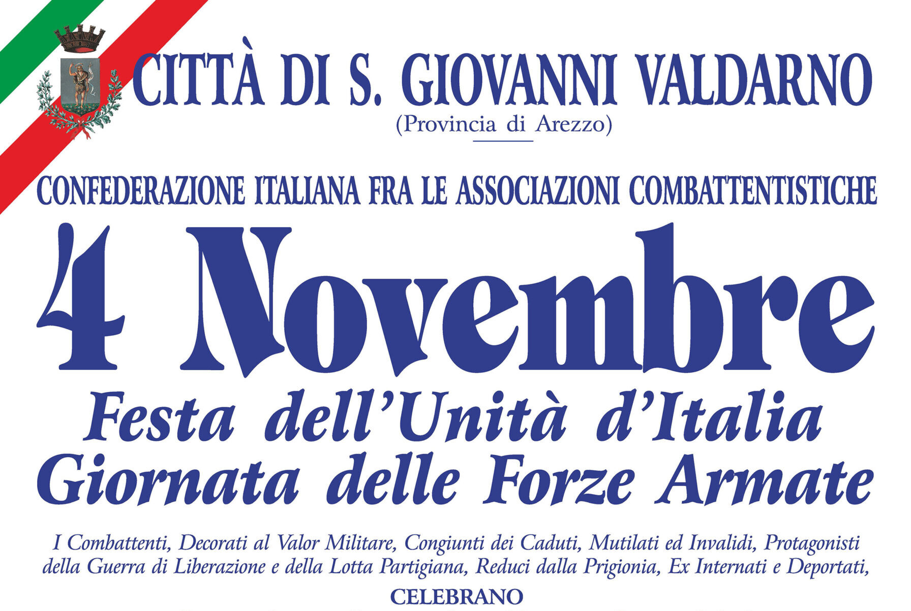 Celebrazioni del 4 novembre, gli appuntamenti a San Giovanni Valdarno