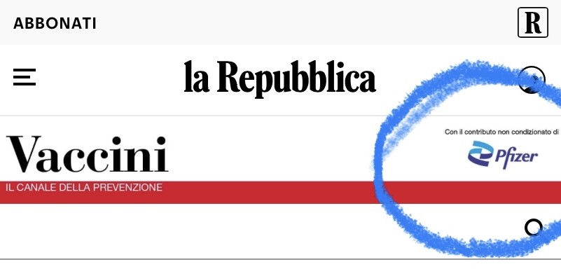 Vaccini: il canale della prevenzione del quotidiano La Repubblica sponsorizzato da Pfizer