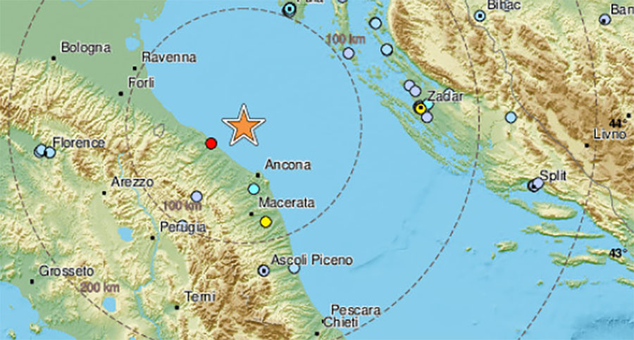 Forte scossa di terremoto nel centro Italia: magnitudo 5.7