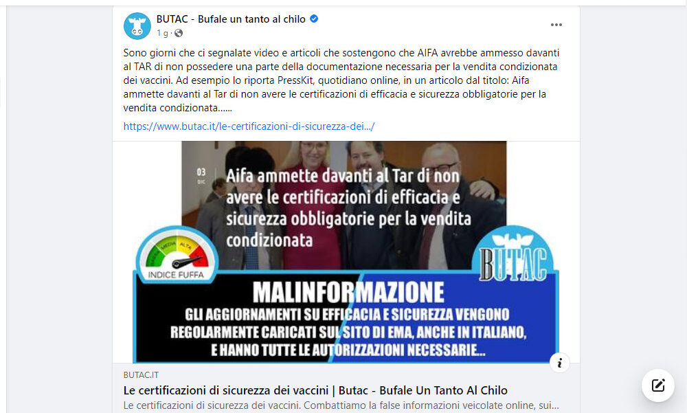 Butac non ha nemmeno capito quali documenti AIFA avrebbe detto di non avere