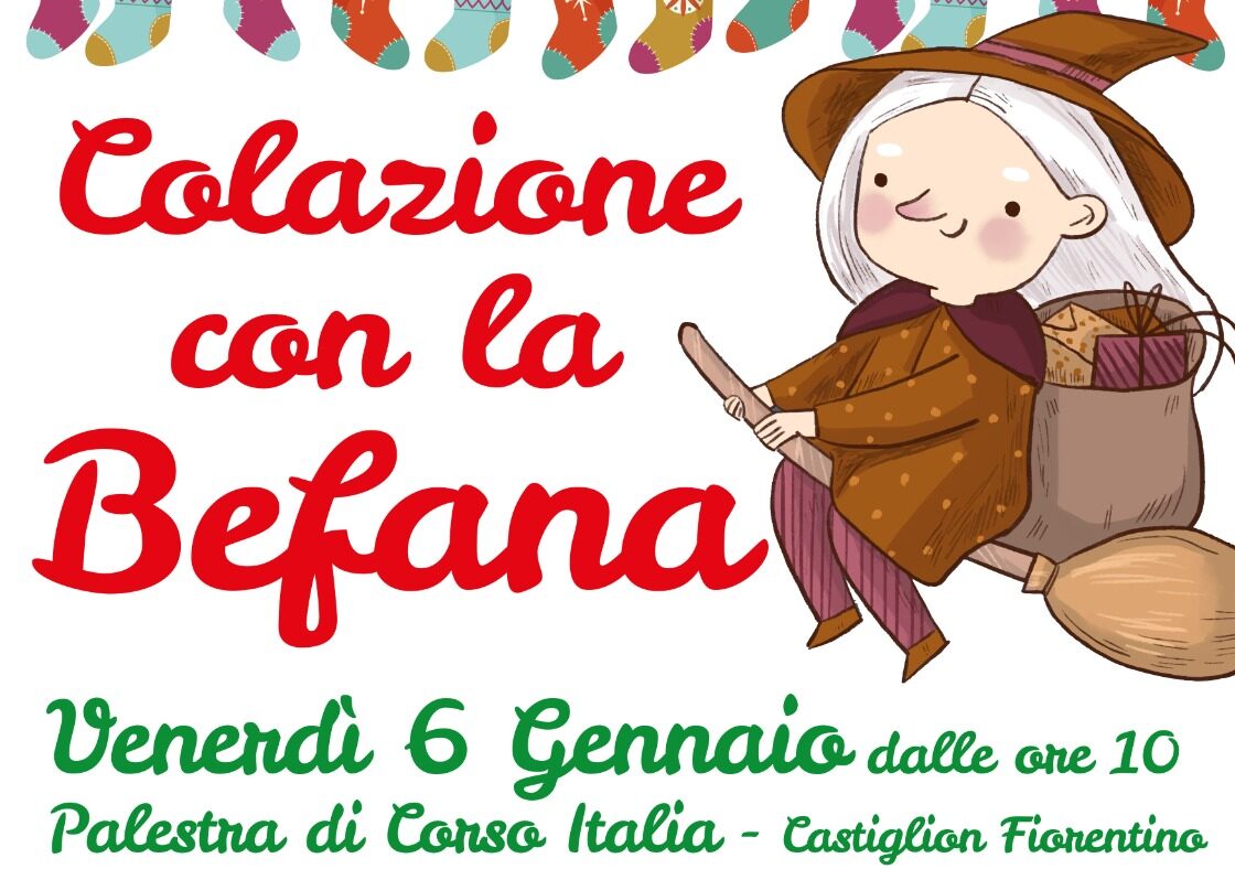 “Colazione con la Befana”. Venerdì mattina, 6 gennaio, dalle ore 10 alle 13 circa, presso la palestra degli Scolopi, verrà offerta a tutti i bimbi la colazione e la calza