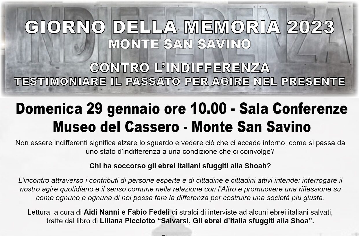 “Giorno della memoria 2023” a Monte San Savino: iniziative per conoscere, riflettere e ricordare
