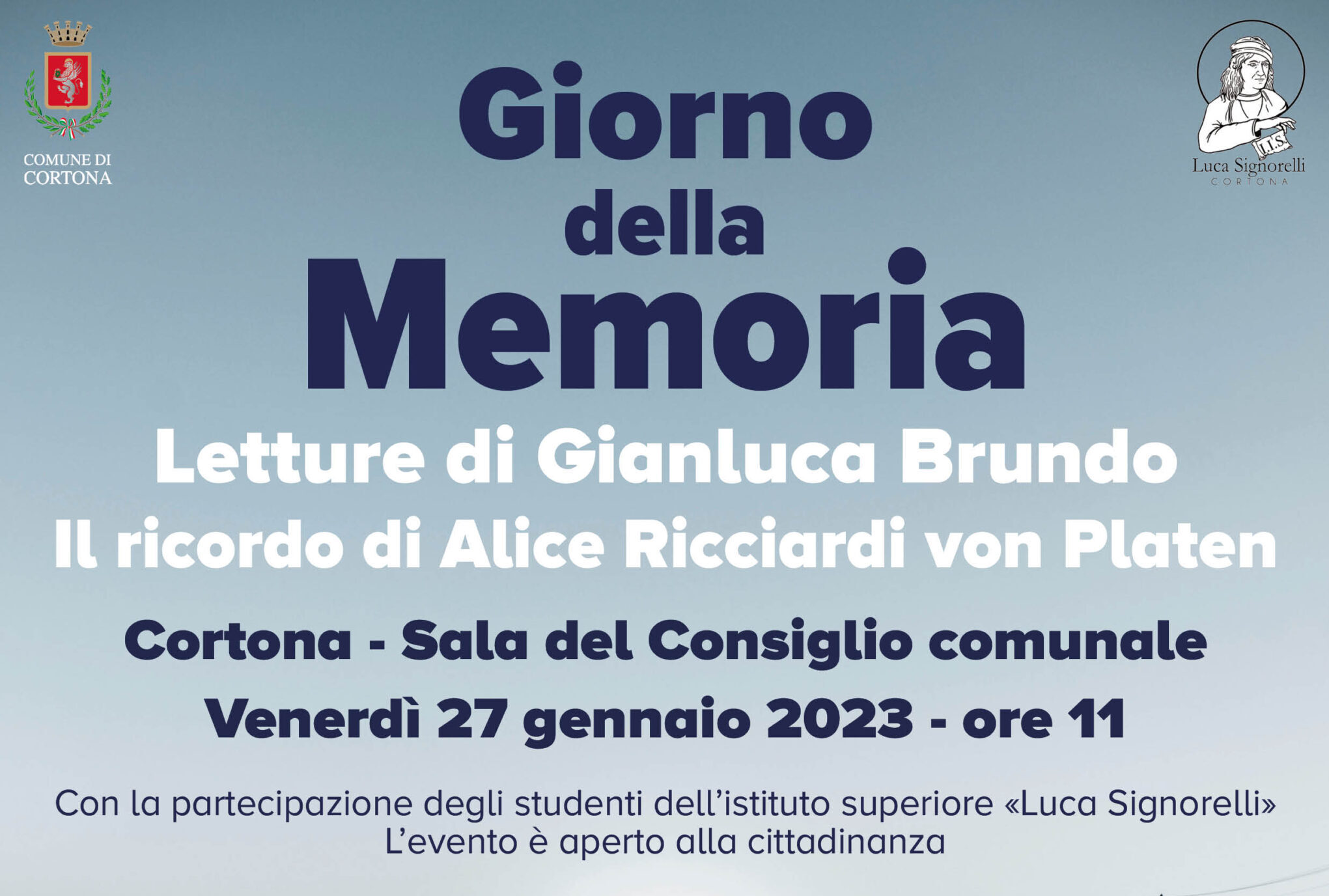 Cortona celebra il Giorno della Memoria con le letture di Gianluca Brundo e il ricordo di Alice Ricciardi von Platen
