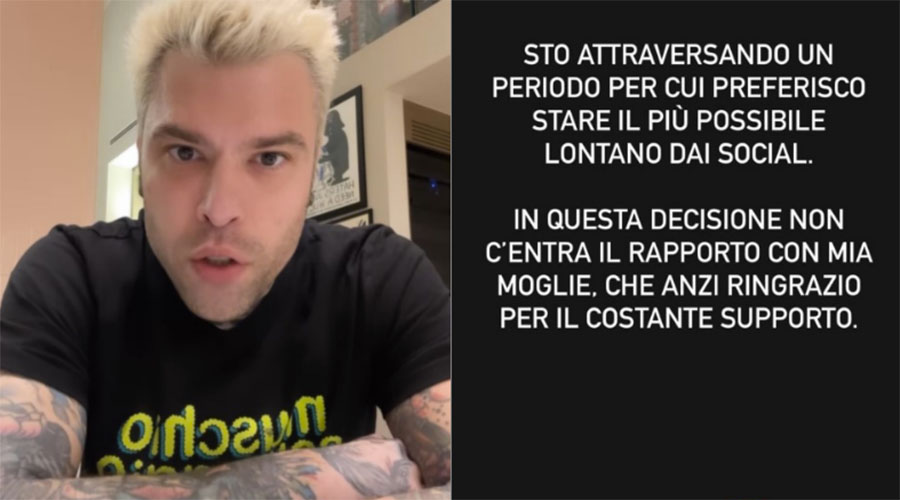 Fedez: “Preferisco stare lontano dai social, ringrazio mia moglie per il costante supporto”