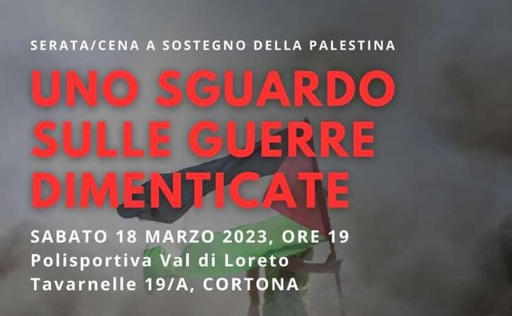 Cortona, una serata con cena di solidarietà e raccolta fondi per il popolo palestinese